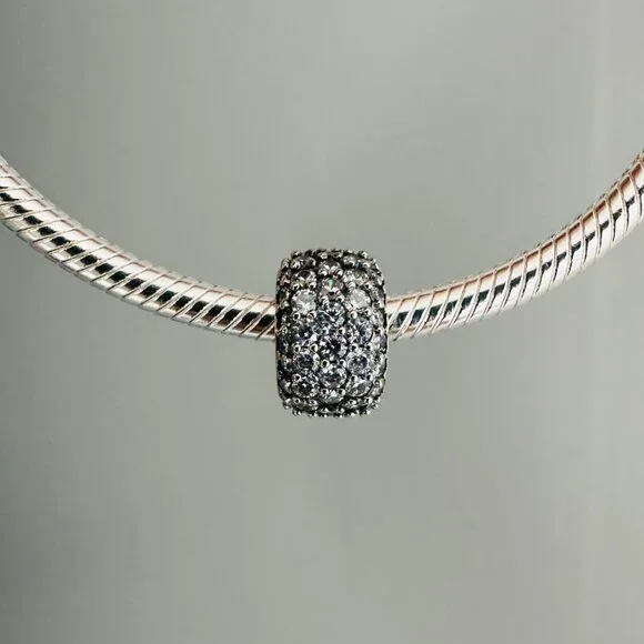 Authentic PANDORA Sparkling PAVE TRIPLE ROW Charm 925 Sterling Silver 792820C01 - Picture 8 of 10